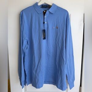 Classic Men's Light Blue Long Sleeve Polo Shirt